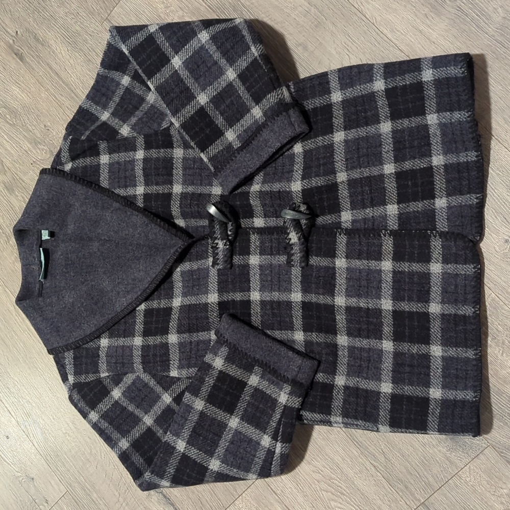 Marsh Landing Wool Blend Plaid Longline Toggles Jacket